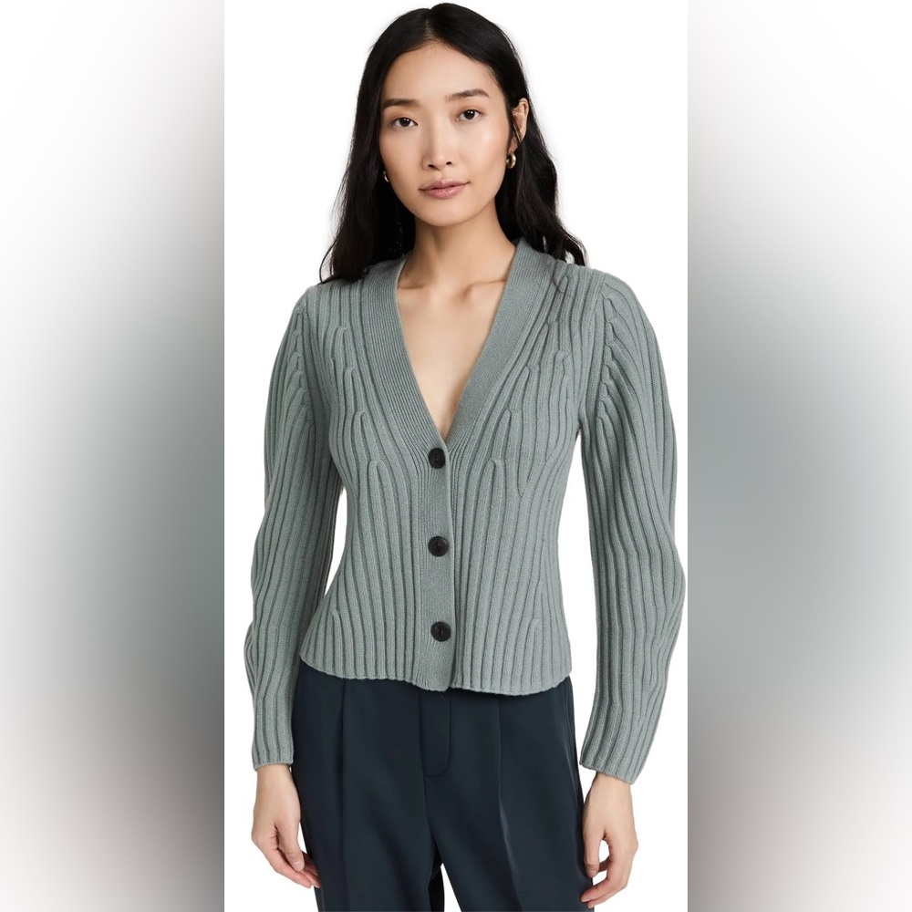 VINCE Poet Sleeve Cardigan Mineral Sea Wool Cashmere Blend Knit Sweater Small
